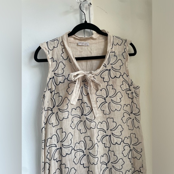 Bellambra Beige 100% Linen Floral Embroidered Shift Dress Made In Italy Sz Small - Picture 7 of 13